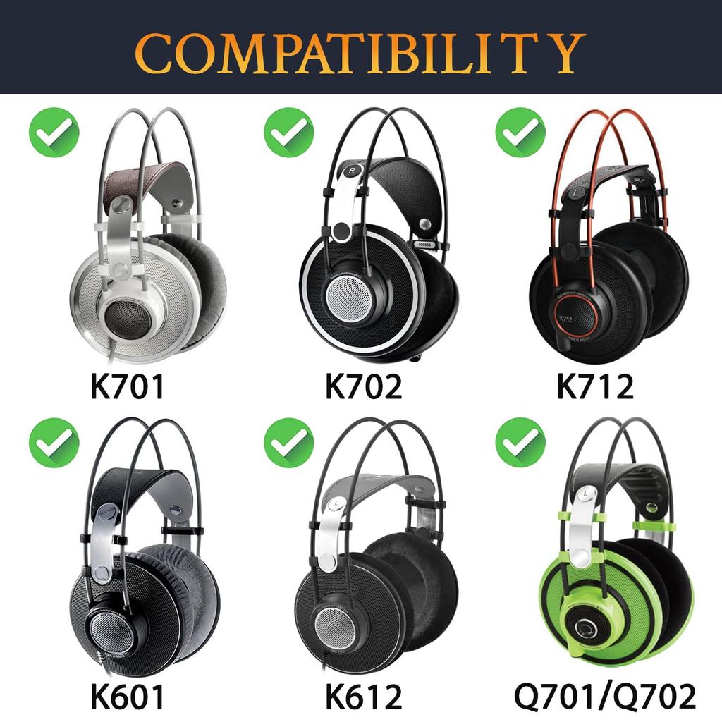 SOULWIT Replacement Ear Pads/Cushions for AKG K701, K702, Q701, Q702, K601, K612, and K712 Headphones, Soft Velour Headset Compatible, Black