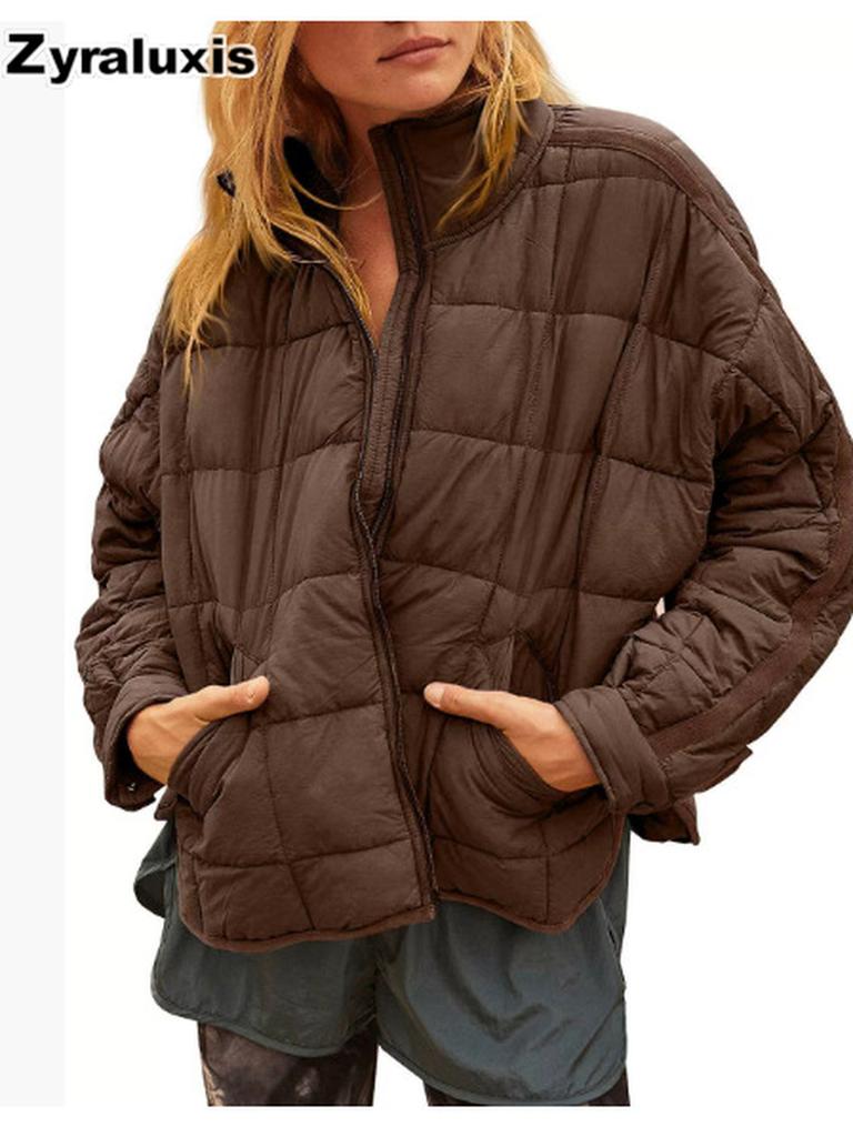 New Autumn Winter Women's Lightweight Zip-Up Compressible Cotton Puffer Jacket