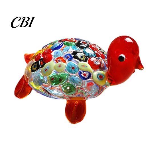 Clear Glass Figurine for Car Hand Blown Millefiori Turtle Figurine, Mini Colorful Tortoise Statue, Cute Handcrafted Desk Accessory Cartoon Sea