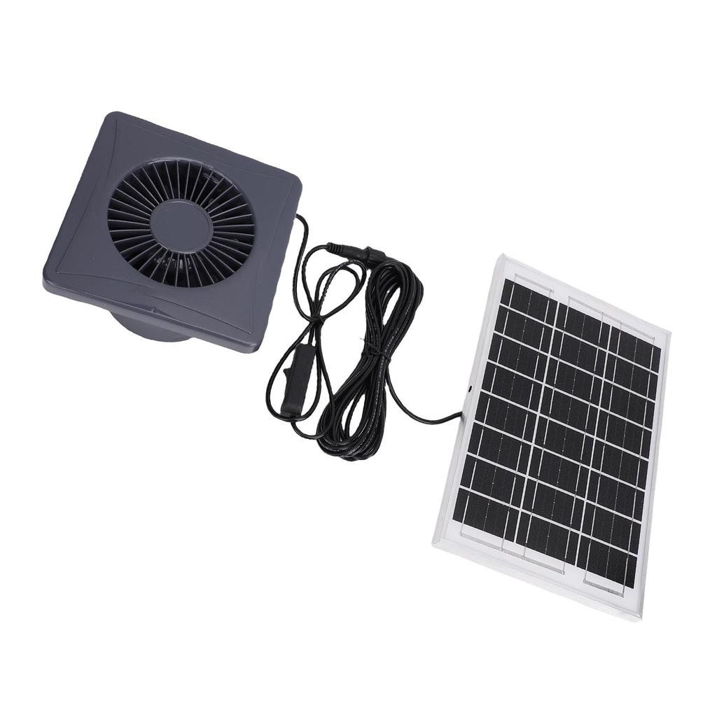 4 Inch Exhaust Fan with 6W Monocrystalline Silicon Solar Panel Grey Round Solar Vent Fan for Chicken Coop Greenhouse