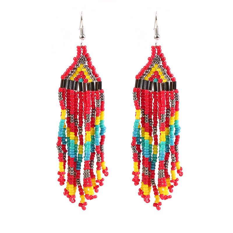 European & American Multi-Layer Rice Bead Retro Tassel Earrings