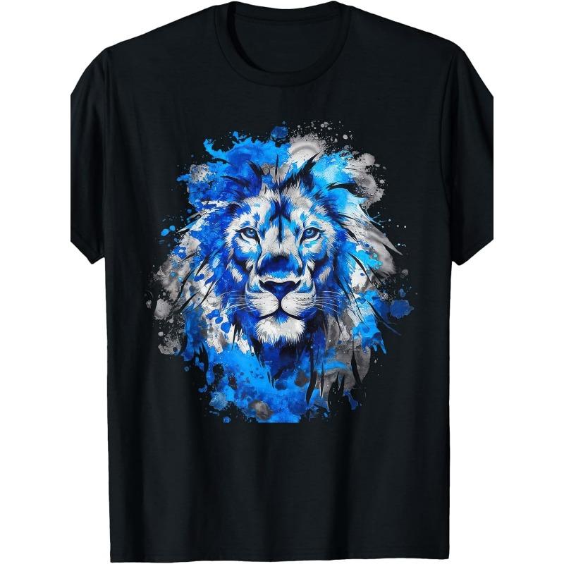 

European sizes 2025 Summer Fan Lion Printed T-Shirt | Same Style for Men , Crew Neck, Regular Fit, All-Season, Vintage Style 4XL чорний