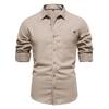 Autumn New Lapel Men's Cotton Shirt Fashion Casual Men's Embroidered Solid Color Long Sleeve Shirt for Men