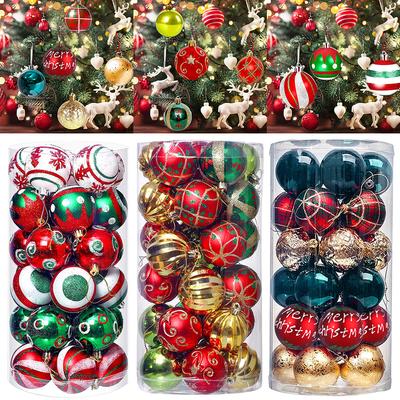 30 Stück Weihnachtsanhänger zum Aufhängen, 6 cm, aus Kunststoff, Christbaumkugeln, Set mit runden Weihnachtskugeln, Ornamenten für Feiertage, Hochzeiten und Partys