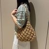 Summer Chic Solid Color Mesh Handbag Hollow Out Knitted Shoulder Bag Beach Tote Bag for Women