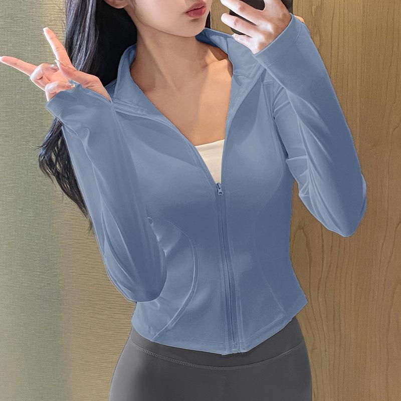 Sunscreen clothes New sports running jacket Outdoor running fitness top Women's training casual stand-up collar yoga clothes