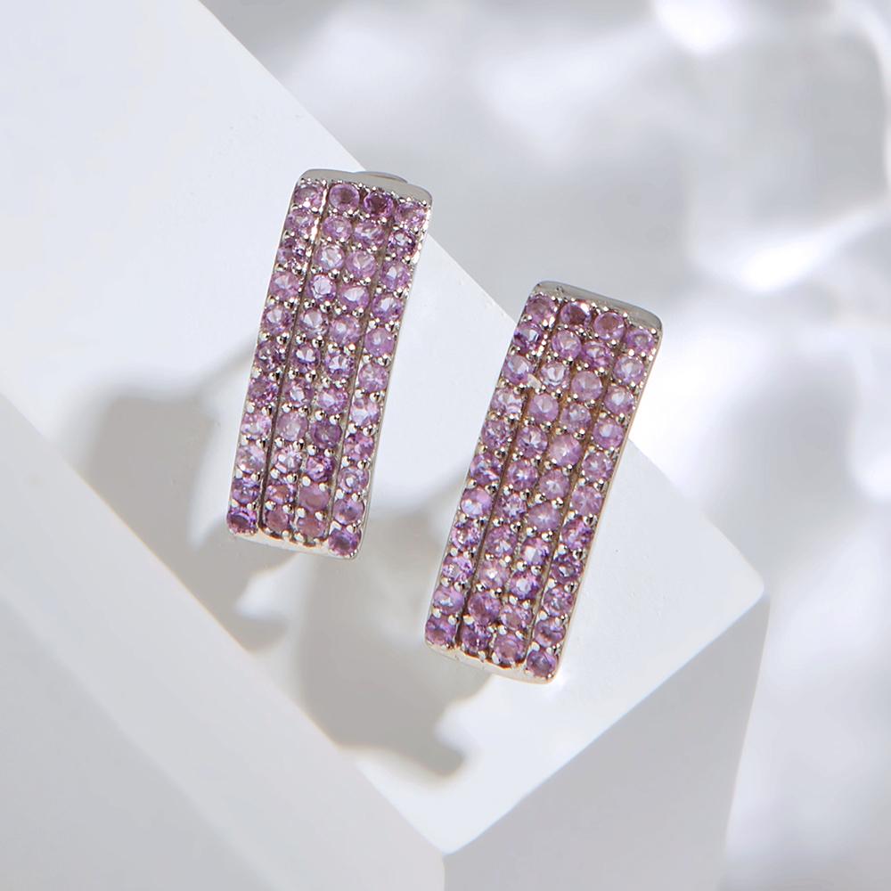 Gorgeous Silver Earrings for Women & Girls Natural Amethyst February Birthstone Light Luxury Jewelry Birthday Dating Love Gift