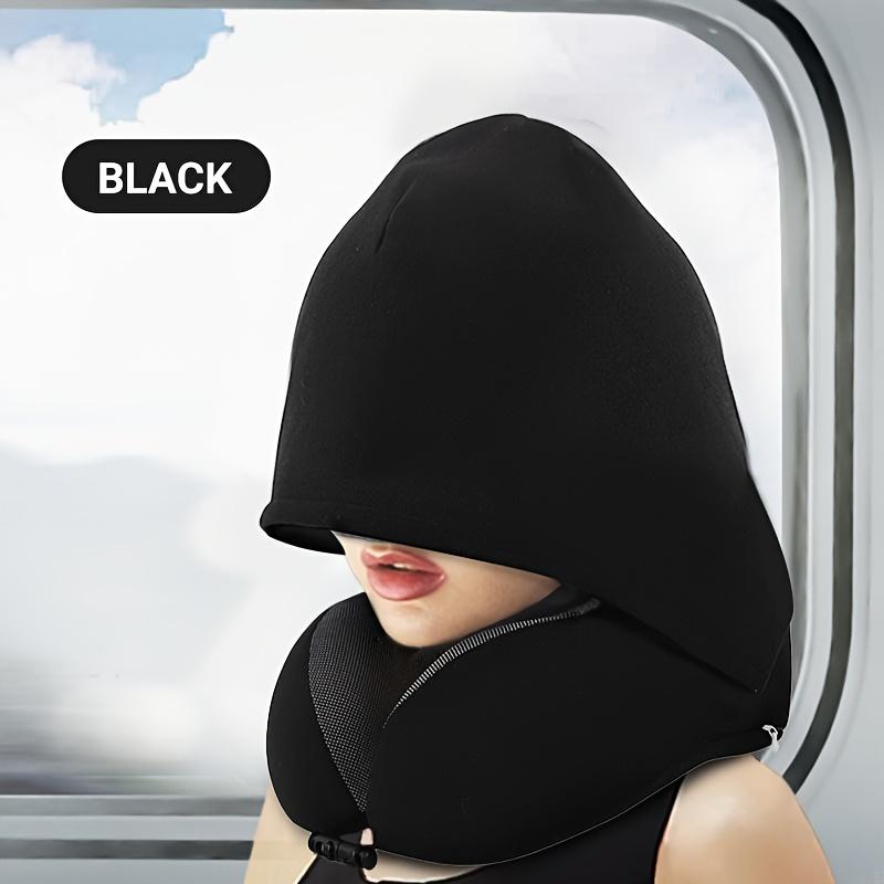 1pc Travel Pillow With Hood 5.5in X 10.6in Comfort Neck Support Memory Foam U-Shaped Pillow Large Blackout Hood For Restful Sleep