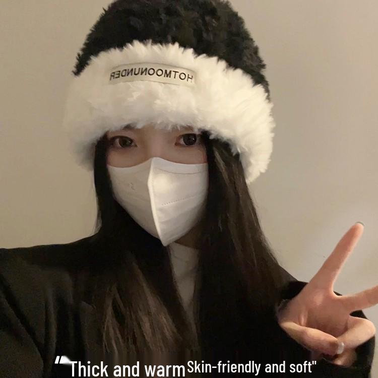 Newcomer Exclusive: Korean Colorblock Plush Knit Hat - Winter Ear Protection for Women with Large Head Circumference