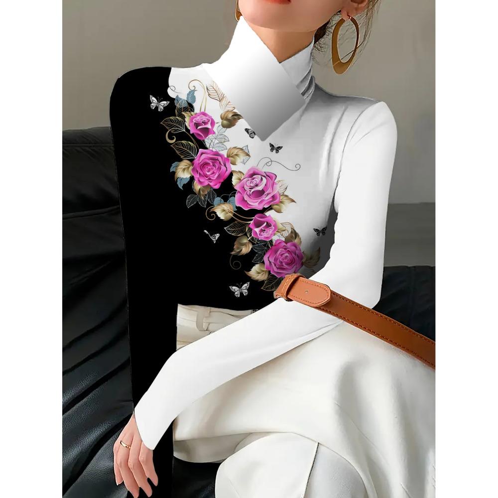 Women's Cheongsam Collar Long-sleeved T-shirt, Made of Polyester Knitted Fabric, Regular Version, Suitable for All Seasons