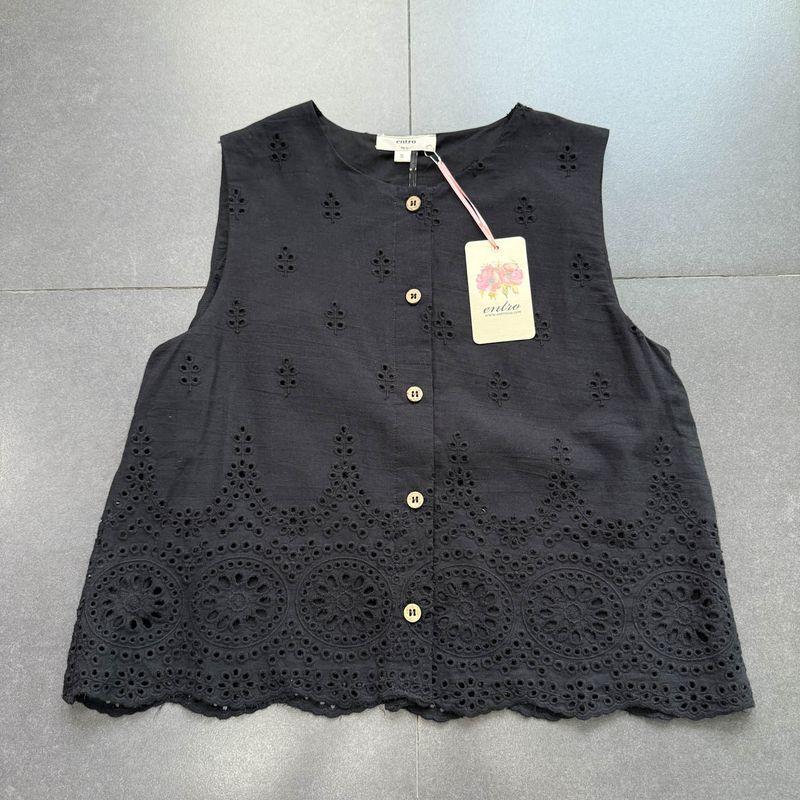 

Foreign Trade Order Comfortable Exquisite Wooden Ear Cotton Hollow Heavy Industry Exquisite Vest + Short Black/Vest L