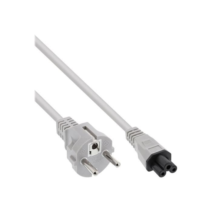 Câble D'alimentation - INLINE - CEE 7-7 (P) - IEC 60320 C5 - 50 Cm - Gris