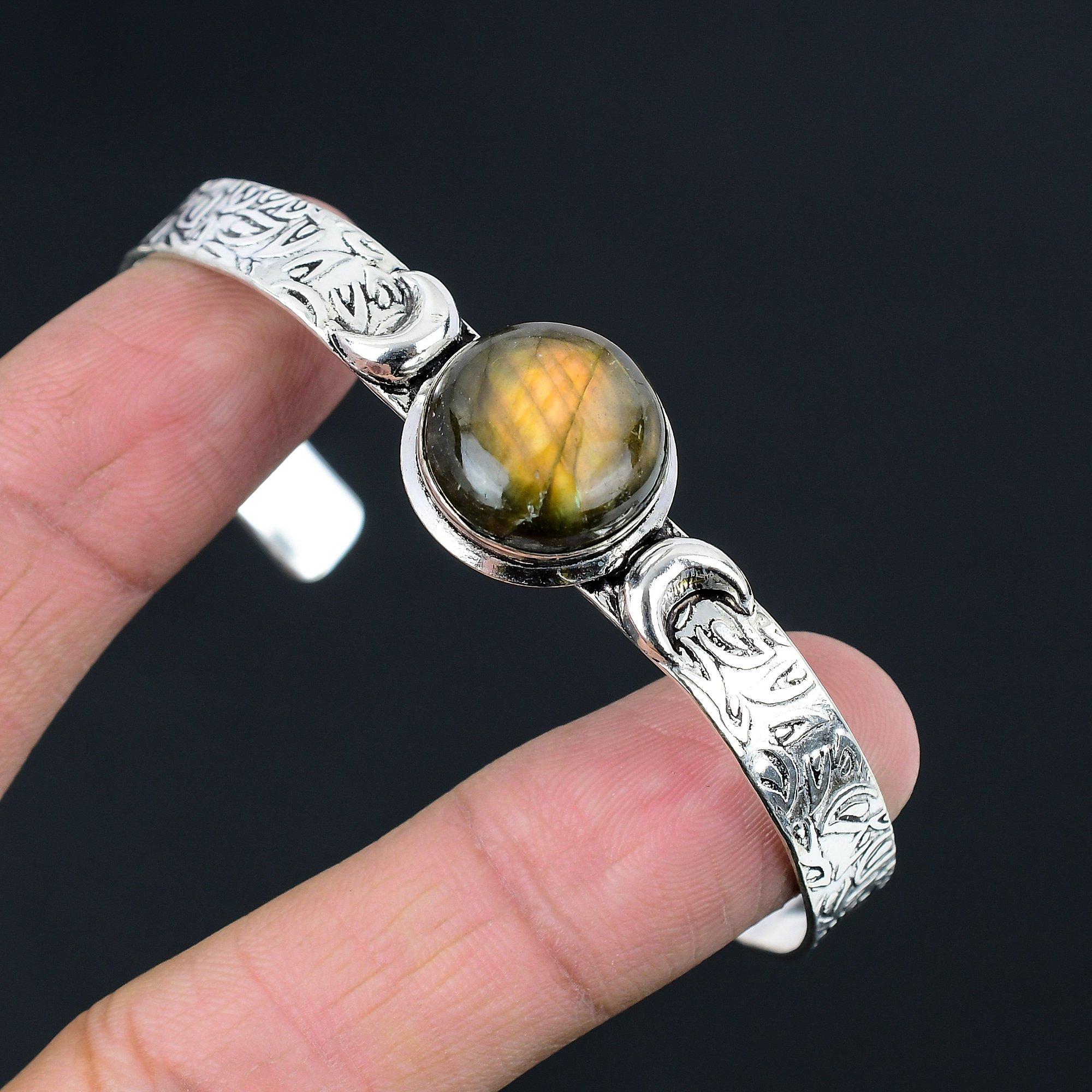 

Gift For Her 925 Silver Natural Labradorite Bangle Crescent Moon Adjustable Adjustable