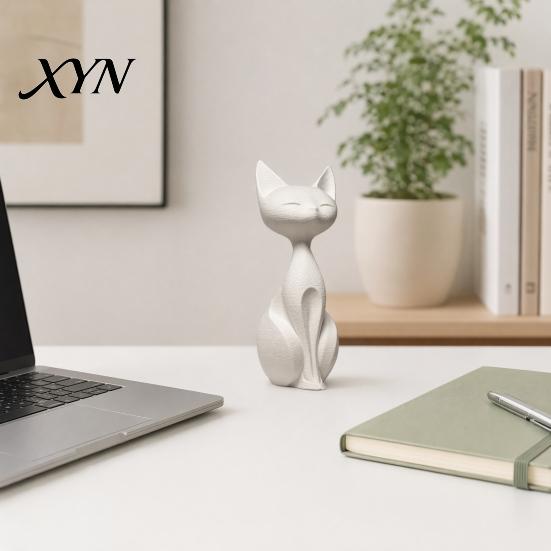 Warm Touch Cat Sculpture 3D Printed Figurines, Matte White Ornaments, Nordic Style Study Room Ornament Statue, Minimalist Artistic for Home
