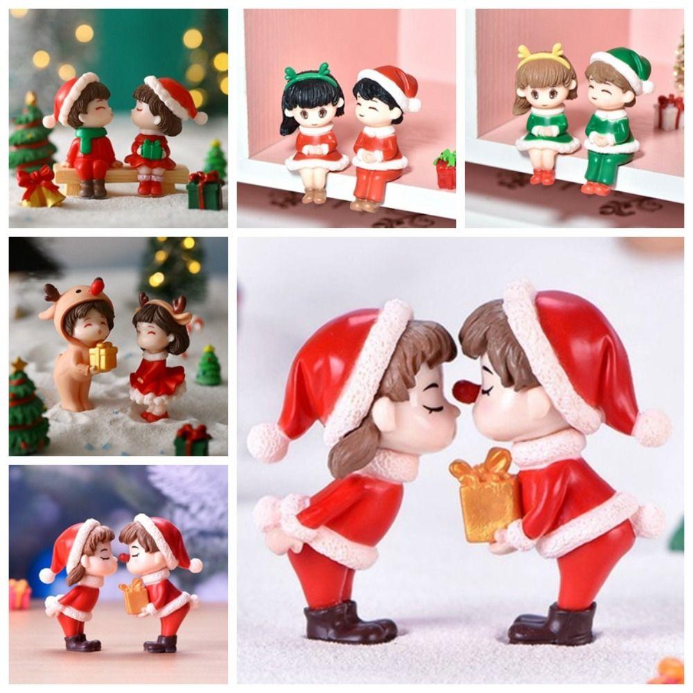 2Pcs Desk Decorations Christmas Couple Figurines Boy Girl Miniature Ornaments Gift