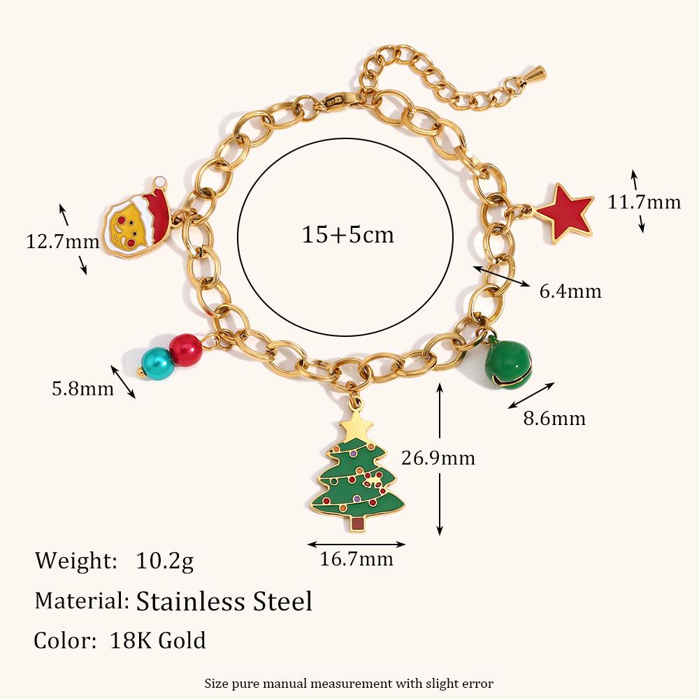 18K Gold Plated Stainless Steel Handmade Christmas Tree and Star Pendant Bracelet