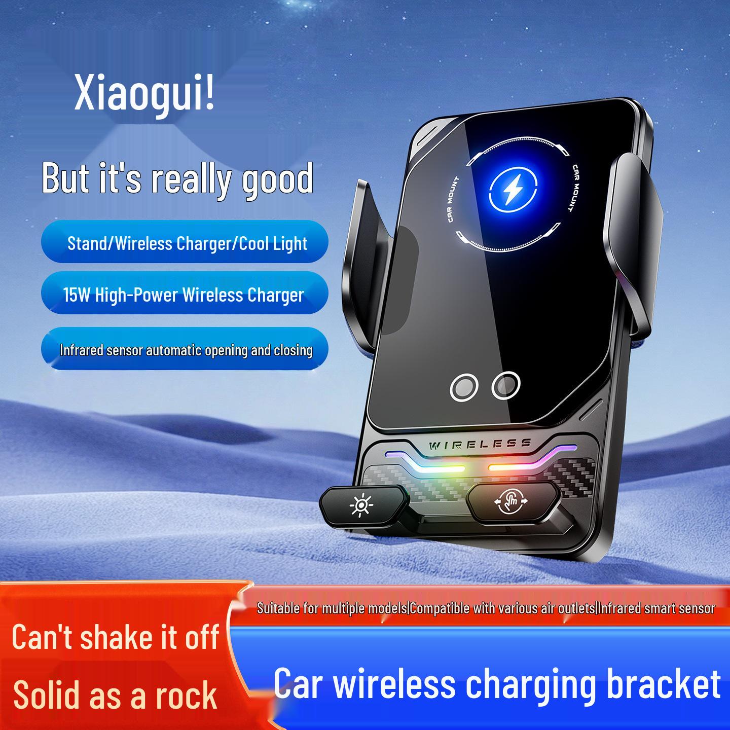 2026 Dual Motor Car Phone Holder with 90° Flip & Colorful Ambient Light Wireless Charger