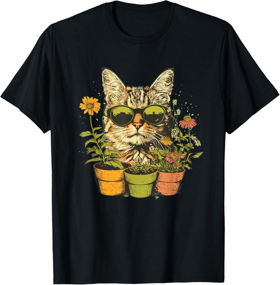 

Potted plants with funny cat face for gardening and gardener Gift Unisex T-Shirt 2XL