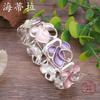 New Colored Flower Environmentally Friendly Alloy Connection Bracelet, Hand-painted Oil Flower Elastic Rope Bracelet for Women