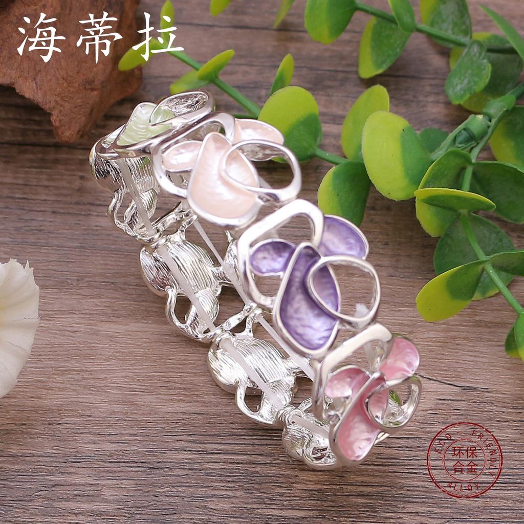 New Colored Flower Environmentally Friendly Alloy Connection Bracelet, Hand-painted Oil Flower Elastic Rope Bracelet for Women