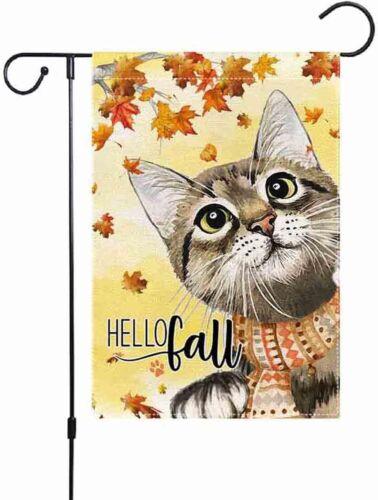 Hello Fall 12x18 Inch Small Garden ag Vertical Double Sided,Thanksgiving Cat KKL AAL WZZ
