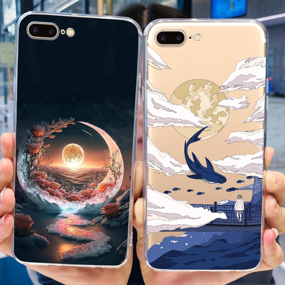 For IPhone 7 Plus Case iPhone8 Plus Fashion Painted Cover Clear Silicone Phone Case For iPhone 8 iPhone7 Plus Soft Fundas Bumper
