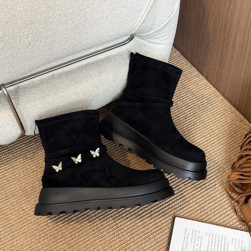 2025 Autumn New Round Head Thick Sole Heightening Short Martin Boots Women's Knight Boots Are Thin and the Zipper Is Super Foreign