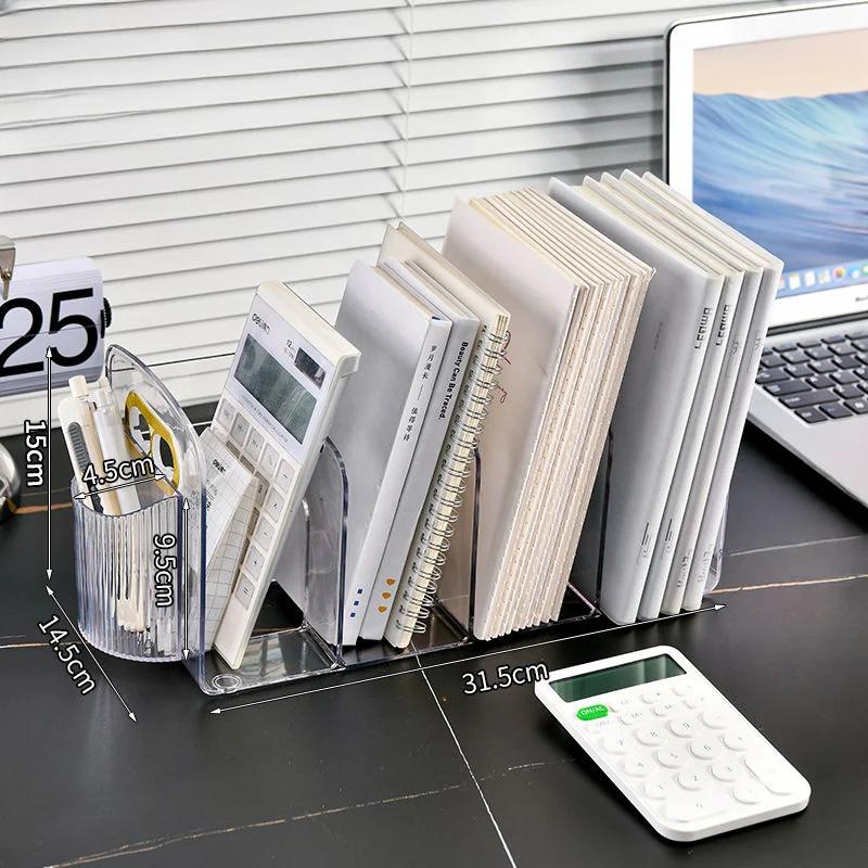Acrylic Book Storage Rack with Box Portable Transparent Thicken Anti-slip Base Student Stationery Organizer Storage Home Items