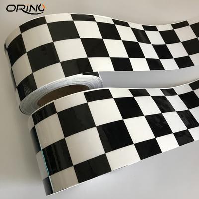 10cmx500cm Gloss Black White Checkered Racing Flag Vinyl Film Car Wrap Foil Air Release Adhesive Car Motorbike Scooter