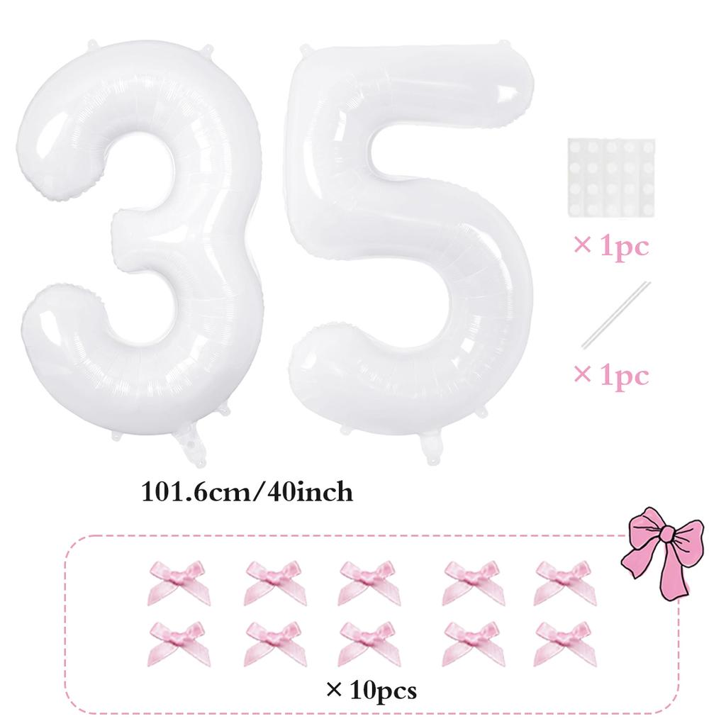 2pcs101.6cm Pink Bow Decoration White Digital Balloon for Birthday Anniversary Wedding Graduation Season New Year Decoration