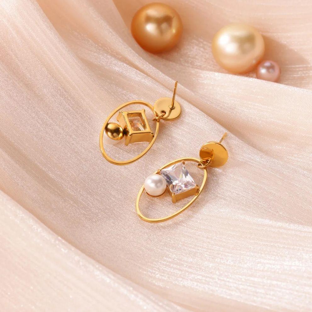 Stainless Steel Geometric Artificial Pearl Earrings 18K Gold-plated Anti Fading Earring for Women Vacation Wedding Jewelry Gifts