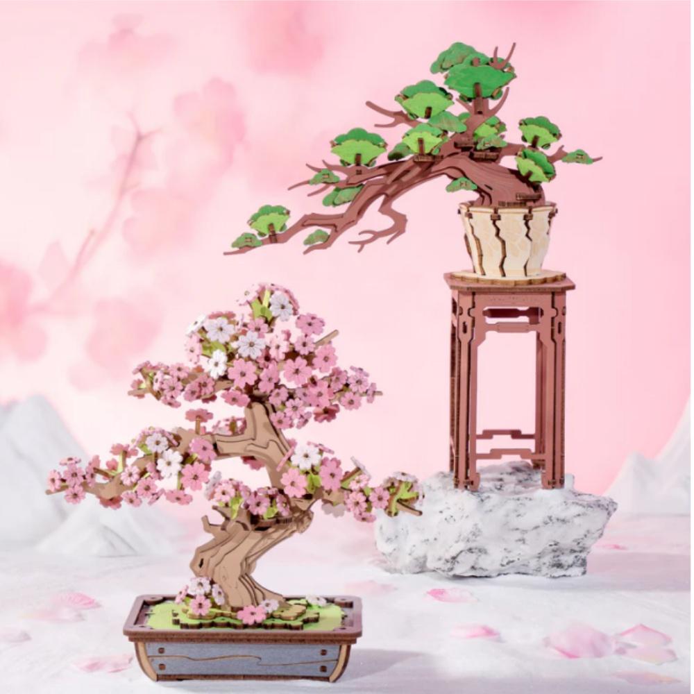 Robotime Rolife DIY Wooden Sakura Bonsai DIY Wooden 3D Puzzle Crafts Wooden Flower Gift for Mom Wife Friends