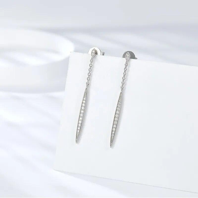 White Gold Plated Moissanite Stud Earring for Women Tassel Classic D Color Ear Stud Lab Diamond 925 Sterling Silver