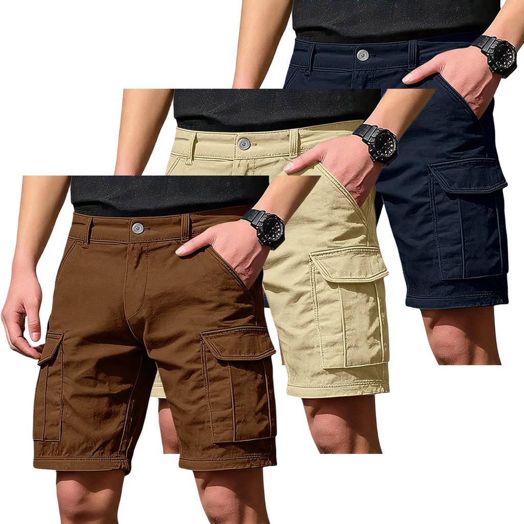 Men's Cargo Shorts 3-Pack with 6 Pockets, Button and Elastic Waist