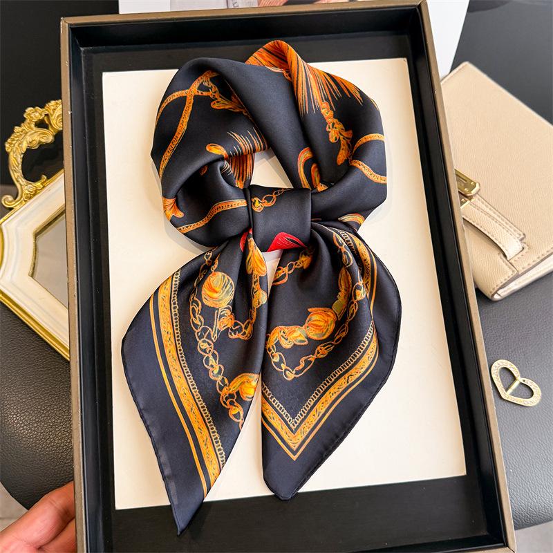 European American 70cm Small Square Imitation Silk Scarf - Printed Versatile Headscarf/Neck Protector