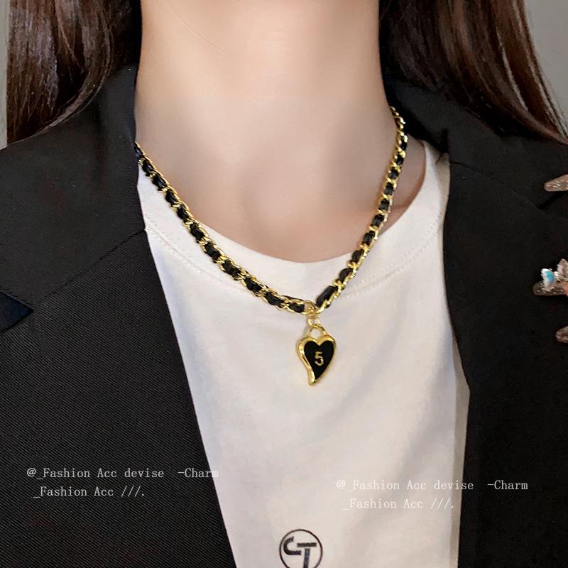 Number Heart Leather Wrap Necklace - 2023 Autumn/Winter Clavicle Chain, Sweet Cool Style Jewelry