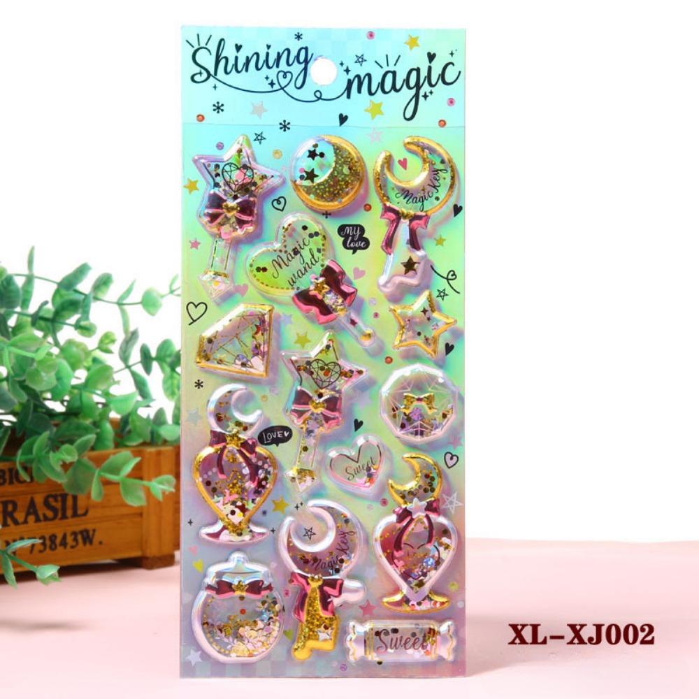 1 PCS Shiny Hot Stamping Cute Stickers 3D Three-dimensional Crystal Shaking Gemstone Stickers for Phone Decoration INS Style Stickers