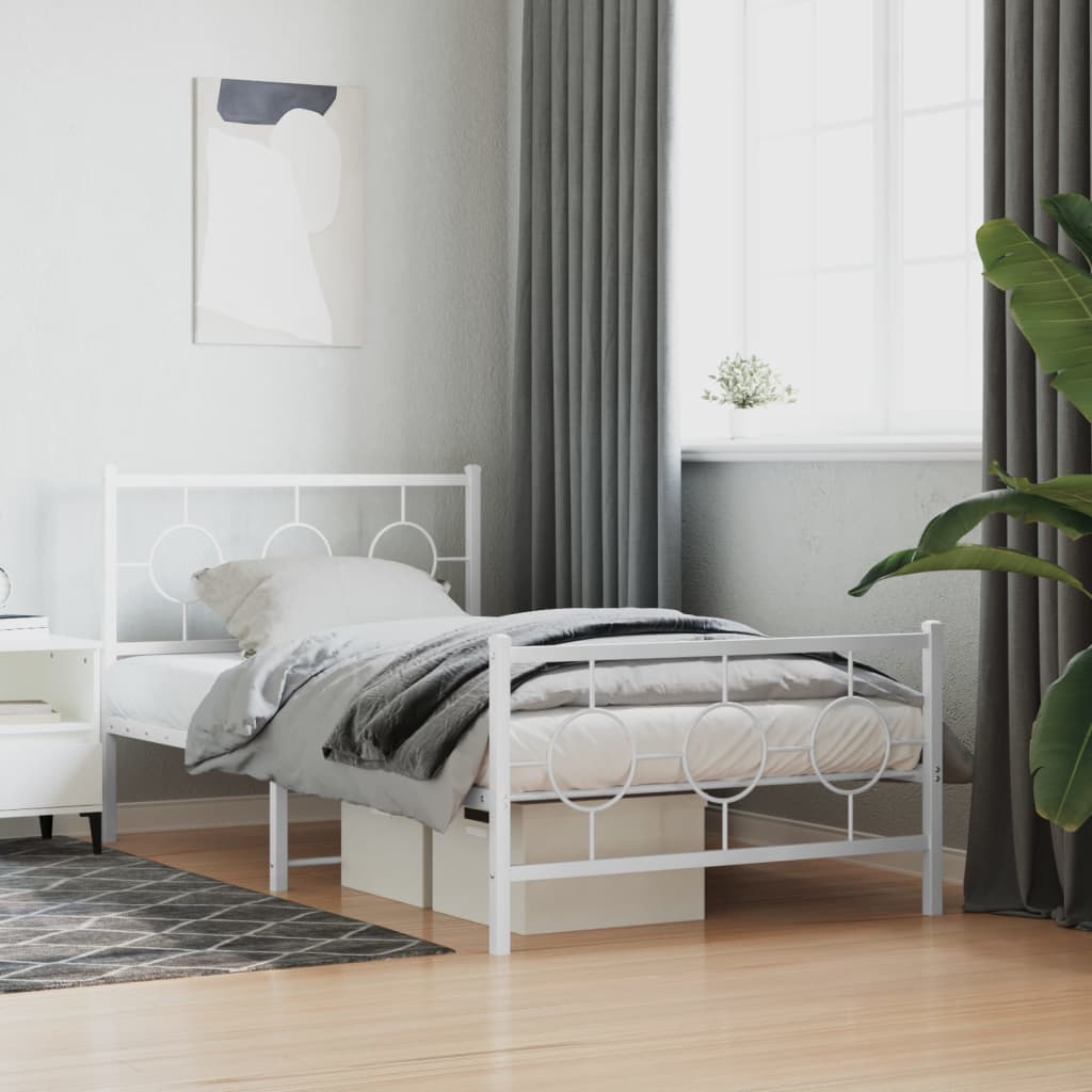Metal Bed Frame with Headboard and Footboard White 100x190 cm