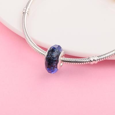 Fits Europe Bracelet Charms 925 Sterling Silver Blue Fascinating Iridescence Glass Beads Women DIY Jewelry Making