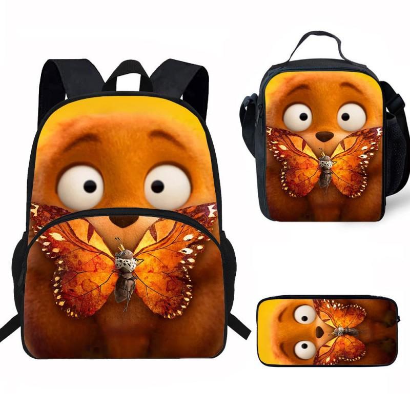 Kids Backpack Set With Lunch Bag Pencil Case - Cartoon Animal Design Grade 1-2 Students Ergonomic Spine Support Oxford