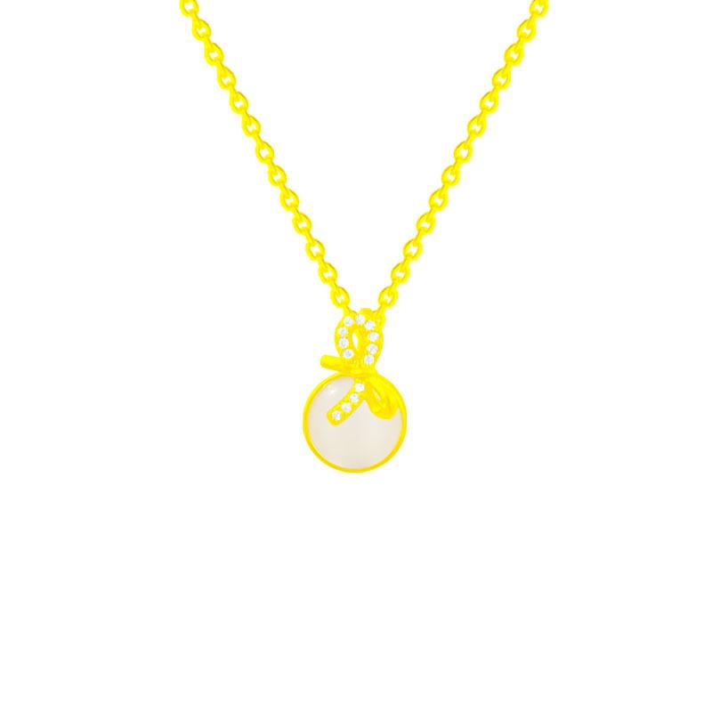 Online celebrity bow necklace titanium steel simple personality design sense Opal clavicle chain hot accessories.