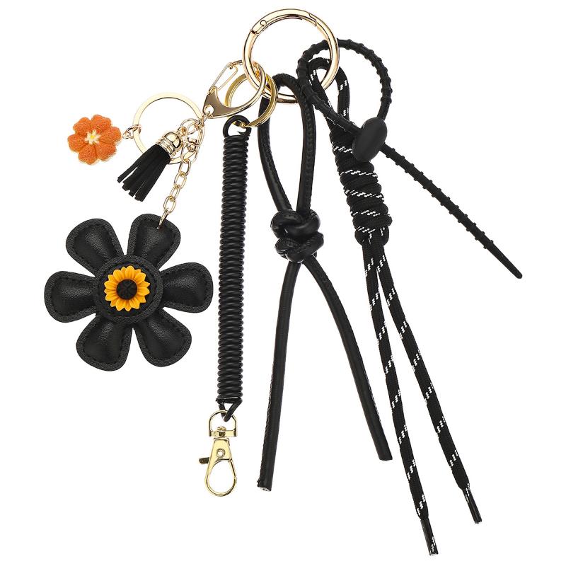 1 Piece Braided Rope Woman Keychain  Leather Sunflower Bag Charms Fashionable Pendant Diy Accessories Gift