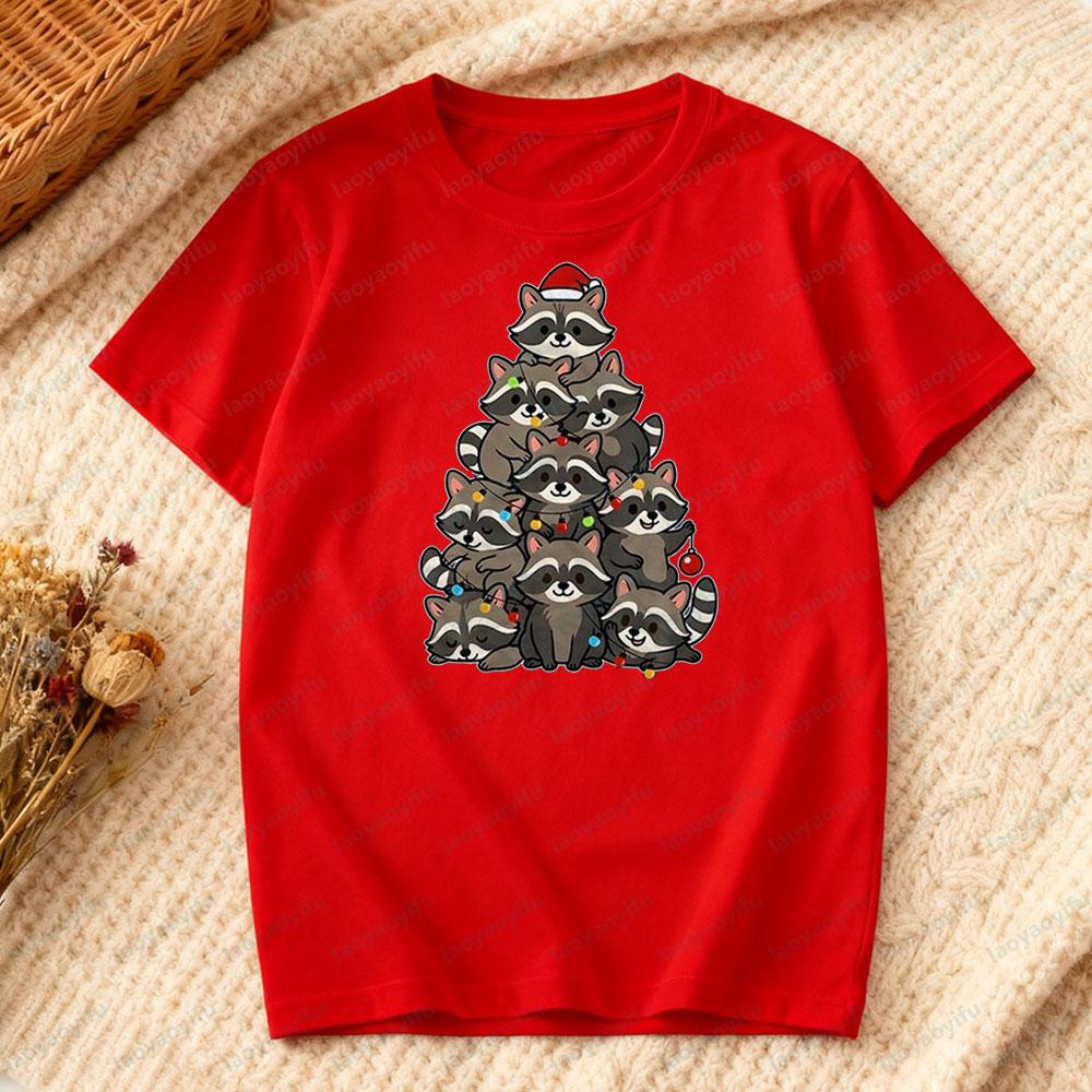 Cute Raccoon Christmas Tree Printed Shirt Men Women Funny Raccoon Christmas TShirt Raccoon Lover Gift Tee Festival Costumes S