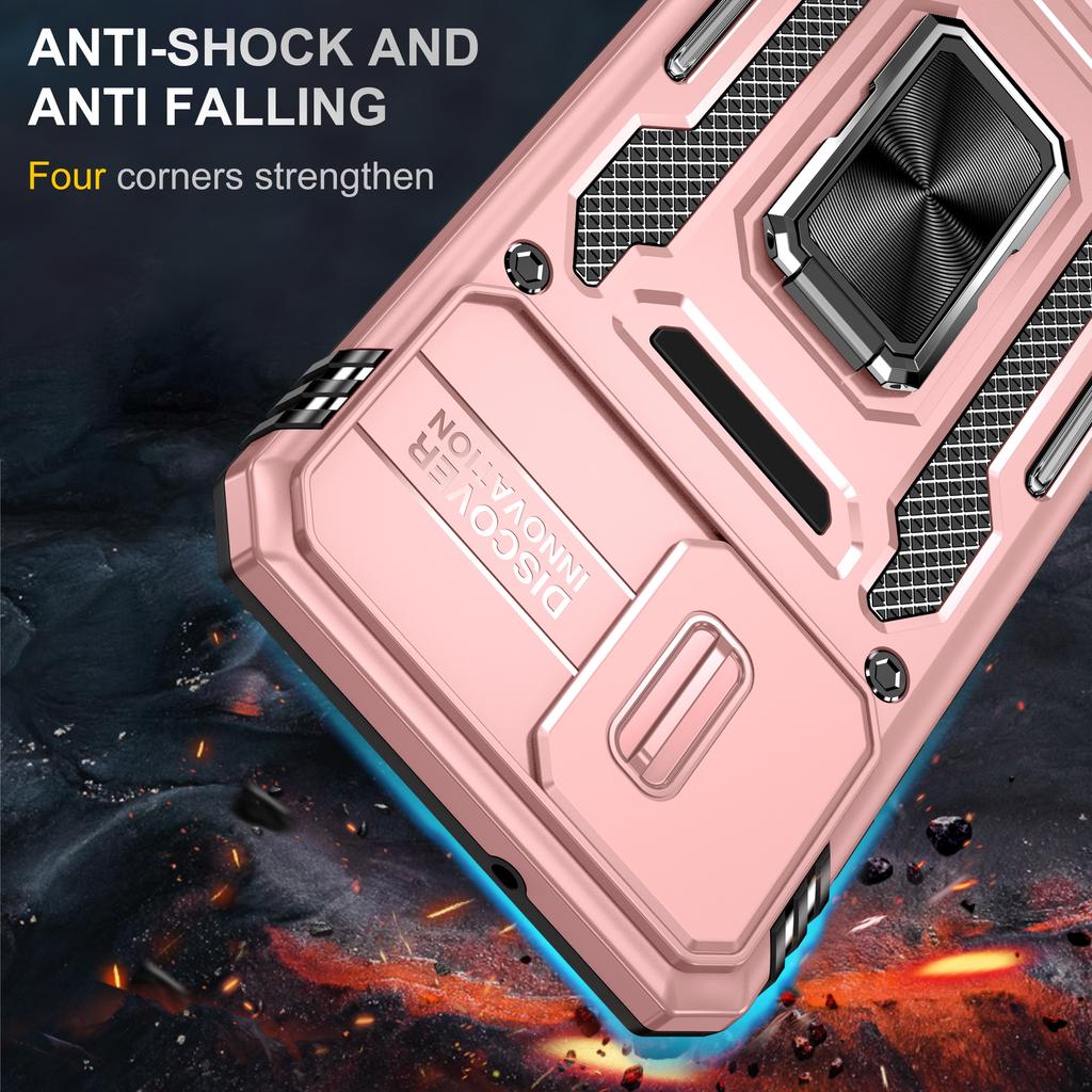 Armor Series For Motorola Moto E13 4G Slide Lens Shield Anti-drop Cover Metal Kickstand PC+TPU Phone Case