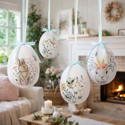 Foam Easter Eggs Pendant DIY Craft Cartoon Easter Simulation Egg Decorative Artificial Easter Party Decorations School Party