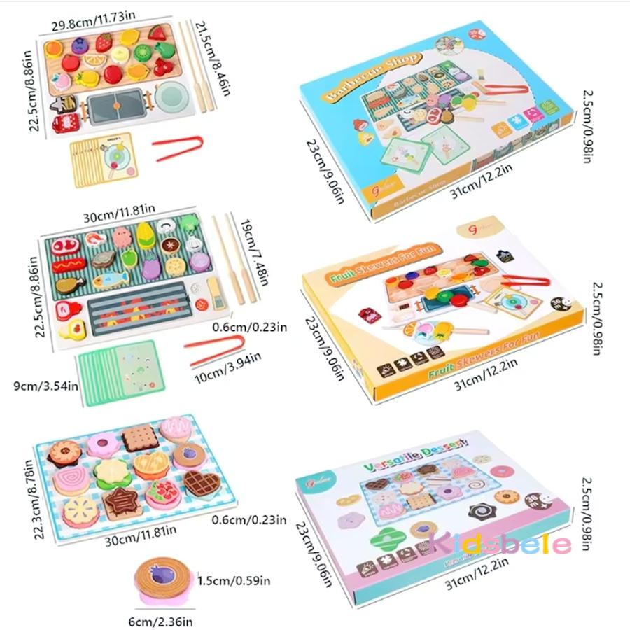 Wooden DIY Desserts Toy Montessori Simulated Kitchen Pretend Play Toy Fruit Skewer Ice Cream Birthday Party Gift For Toddler