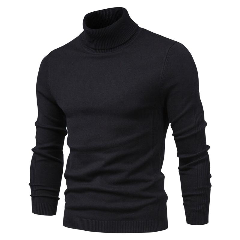 Autumn and Winter New Casual Men's Solid Color Pullover Sweater High Collar Men's Casual Knitwear