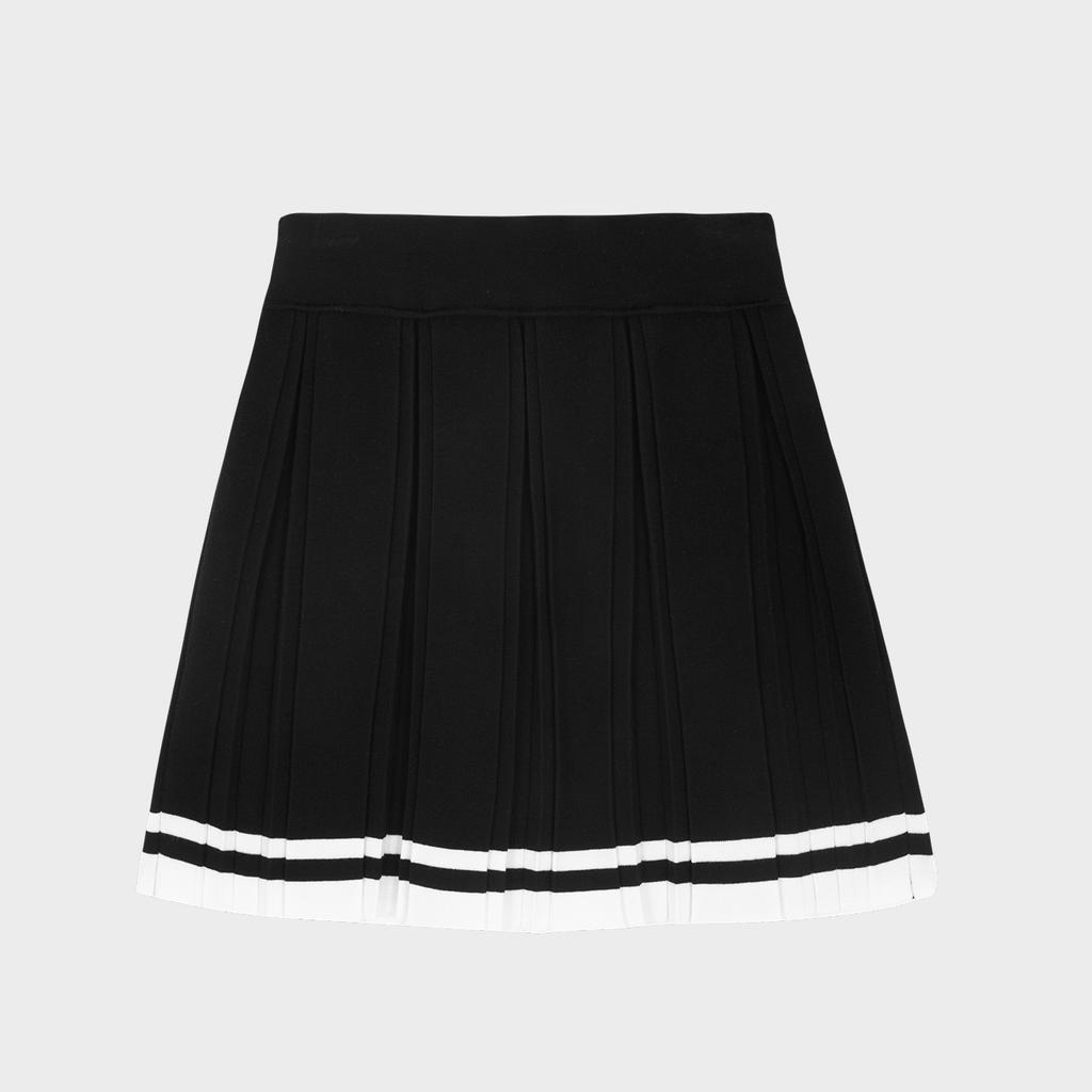 LIKK Viscose Two-Tone Pleated Knit Skirt (Black)_L3A1-Ns02K