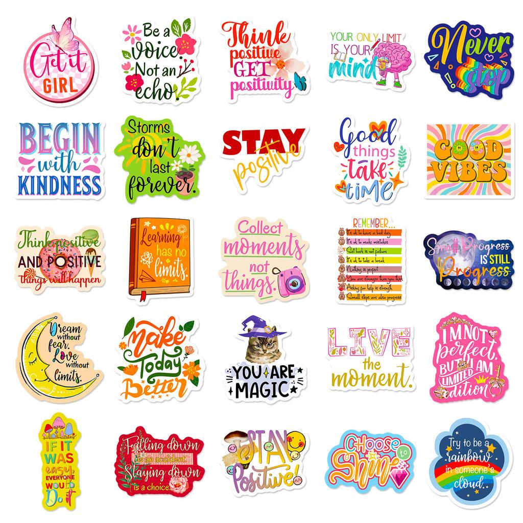 50 Motivational English Text Ins Style Cartoon Graffiti Stickers DIY Handbook Decorative Stickers