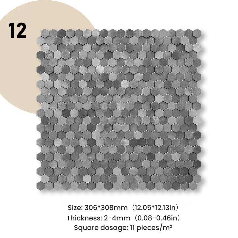 3D Mosaik Metall Aluminium Sechseck Paneel Wandaufkleber Selbstklebend Abstrakt Wasserdicht Küche Badezimmer Wanddekor Fliesen